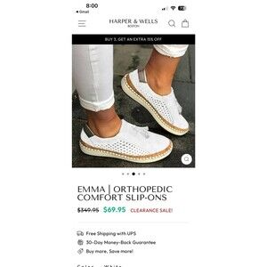 Harper & Wells Boston Women's Preppy Orthotic Sneakers White/Cork Size 8